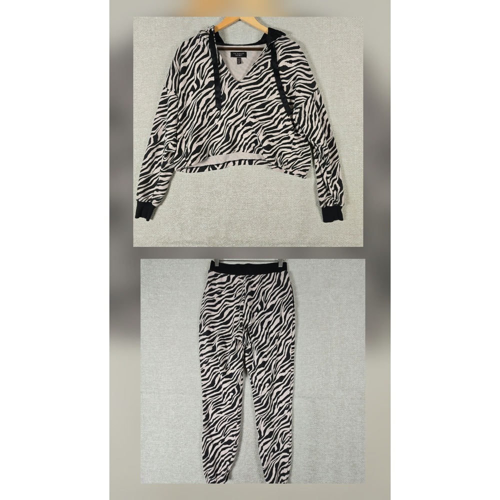 Victoria's Secret Zebra Print Lounge Set XS Cropped Hoodie & Joggers 2 Piece Tan